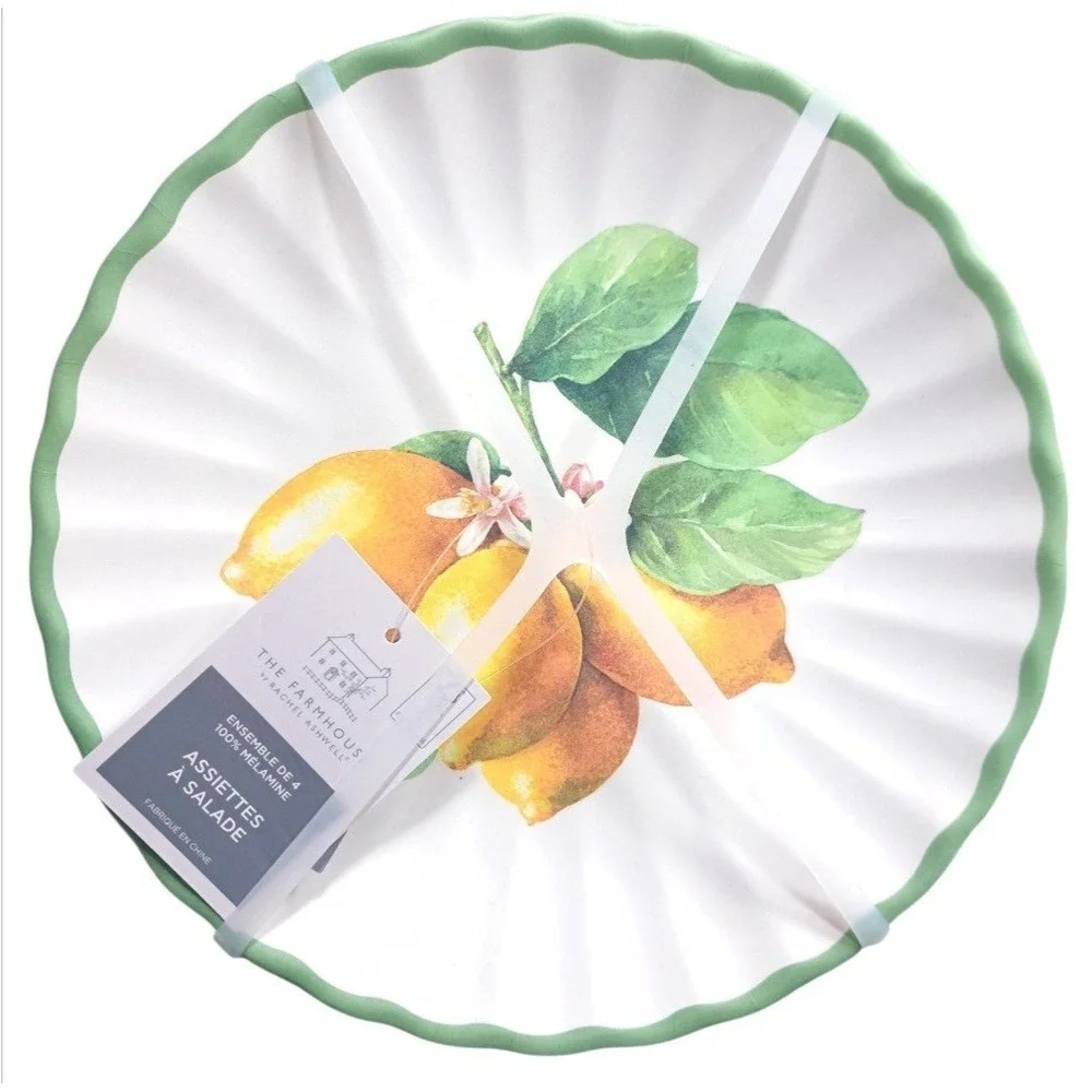 Set of 4 The Farmhouse Salad Plates‎ 100% Melamine Dishwasher Safe Fruit Themed